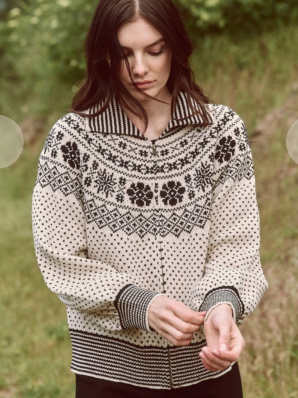 THE GREAT. The Ranch Cardigan in Snow Day Fair Isle